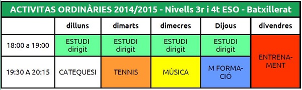 Horari activitats Club Valldaura 2014-2015