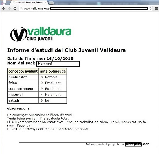 Consulta de l'informe estudi dirigit - Club Valldaura