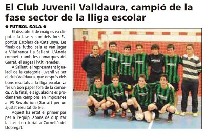 L'equip de futbol sala de Valldaura a la premsa comarcal